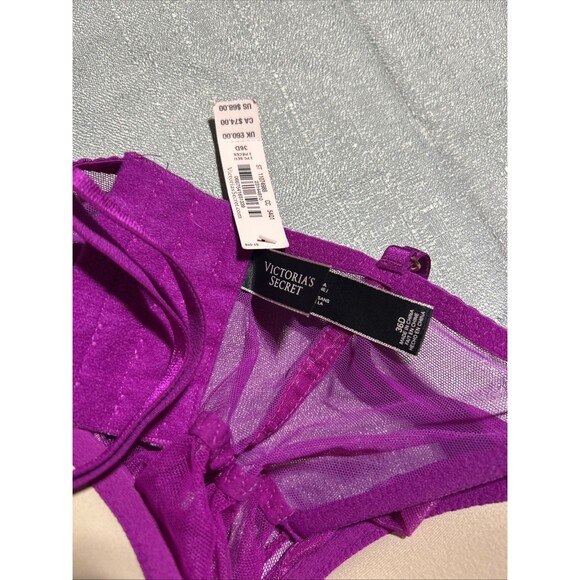 Victoria's Secret Babydoll Bra 36D Sexy Pink Purple Sheer Lace Padded Lingerie - Picture 5 of 9